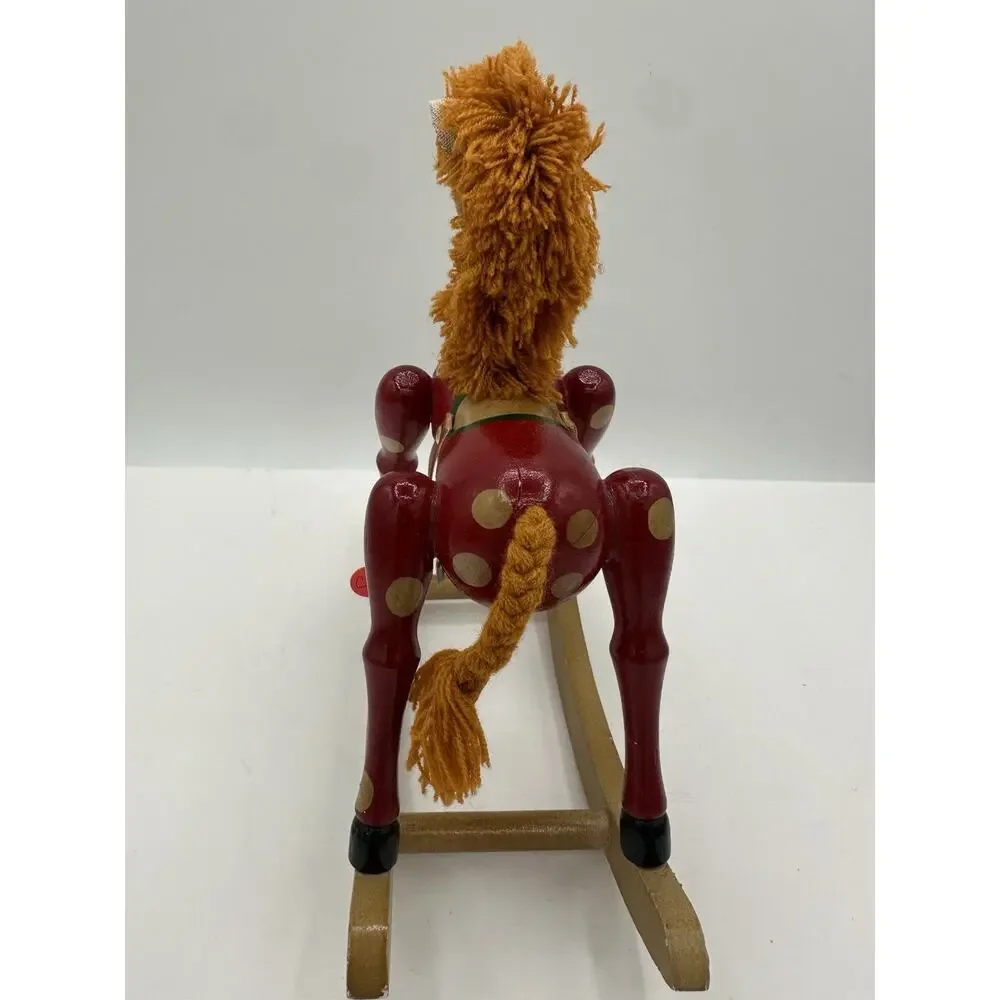 Vintage Wooden Doll Toy Rocking Horse yarn mane tail 9” Tall & Long Farmhouse